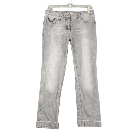 Burberry Denim - Burberry London Grey Straight Leg Jeans Chain Detail Knightsbridge Denim Womens